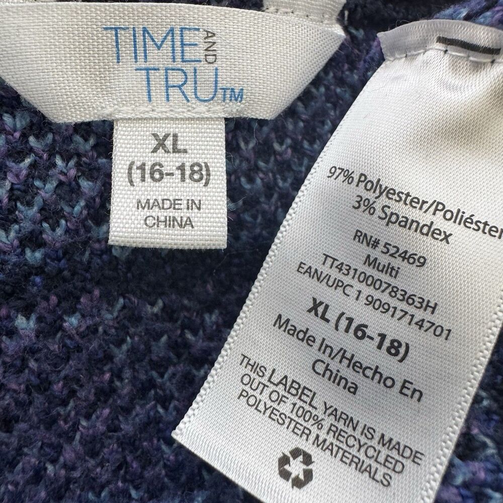 Time And Tru Intarsia Pullover Knit Sweater Blue Lagoon Geometric Retro XL 16-18 - Picture 12 of 12